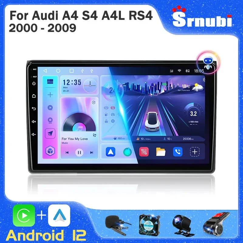 

Автомагнитола Srnubi 2 Din Android 12 для Audi A4 A4L S4 RS4 2000 - 2009 мультимедийный плеер 4G Carplay головное устройство GPS Стерео Авторадио