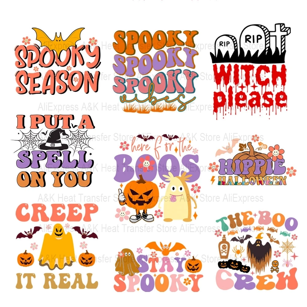 

Spooky Season Heat Transfers Stickers For Clothing Girl DIY Clothes Thermo Stickers T-Shirt Iron On Parches Clothes Decals