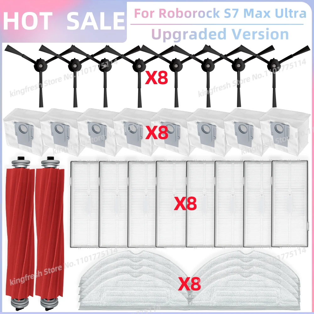 Passend für Roborock S7 Max Ultra Q100TSC Roboter Staubsauger-Teile Hauptwalze Seitenbürste HEPA-Filter Mopptuch Staubbeutel Ersatzteile Zubehör