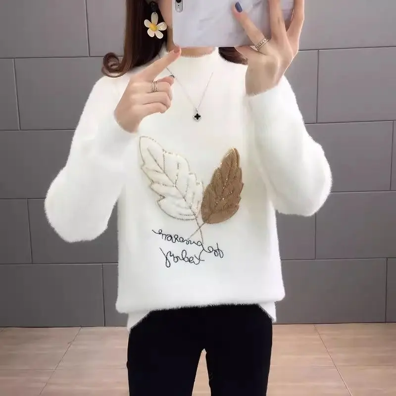 

Faionable Long Sve Women's Top High Collar Knitted Sweater Premium Quali Ele Sle Spring Autumn Seasonal Wear