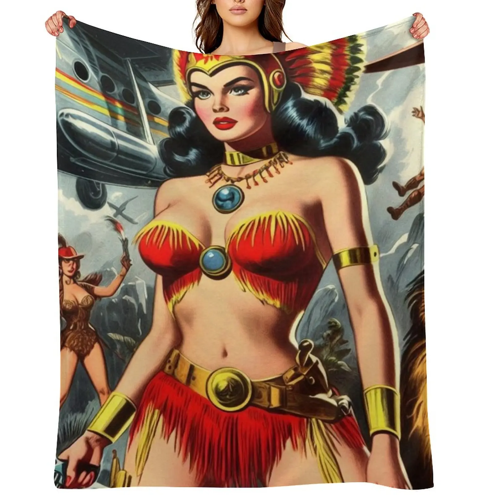 

Vintage Pulp Warrior Girl Throw Blanket Summer Beddings Luxury Travel Designers Blankets