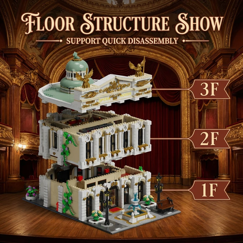 Conjunto de construção de iluminação para casa de ópera, com 8 figuras, arquitetura da cidade, blocos de construção modulares, kit de modelo de montagem, presente para adultos, 4490 peças