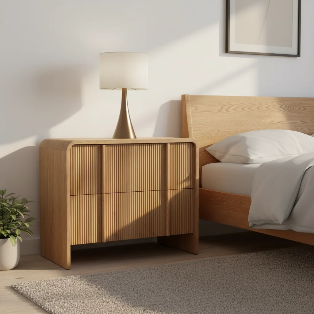 xx-RH ALORA Closed Nightstand Modern Solid Wood Eco-Friendly Durable Design 2 Style Options Natural Wood Finish for Apartment