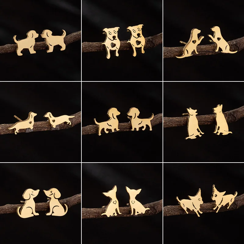 Multiple Stainless Steel Animal Stud Earrings Women Cute Poodle Bulldog Dachshund Earings Piercing Jewelry Chihuahua Dog Brincos