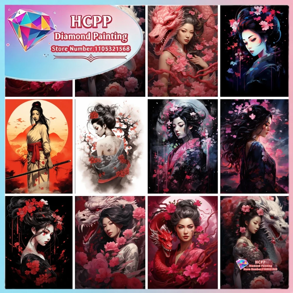 

Набор для алмазной вышивки «Японская гейша» с квадратными и круглыми стразами 5D, мозаика «Гейша», ручная работа, уникальный подарок, декор для дома