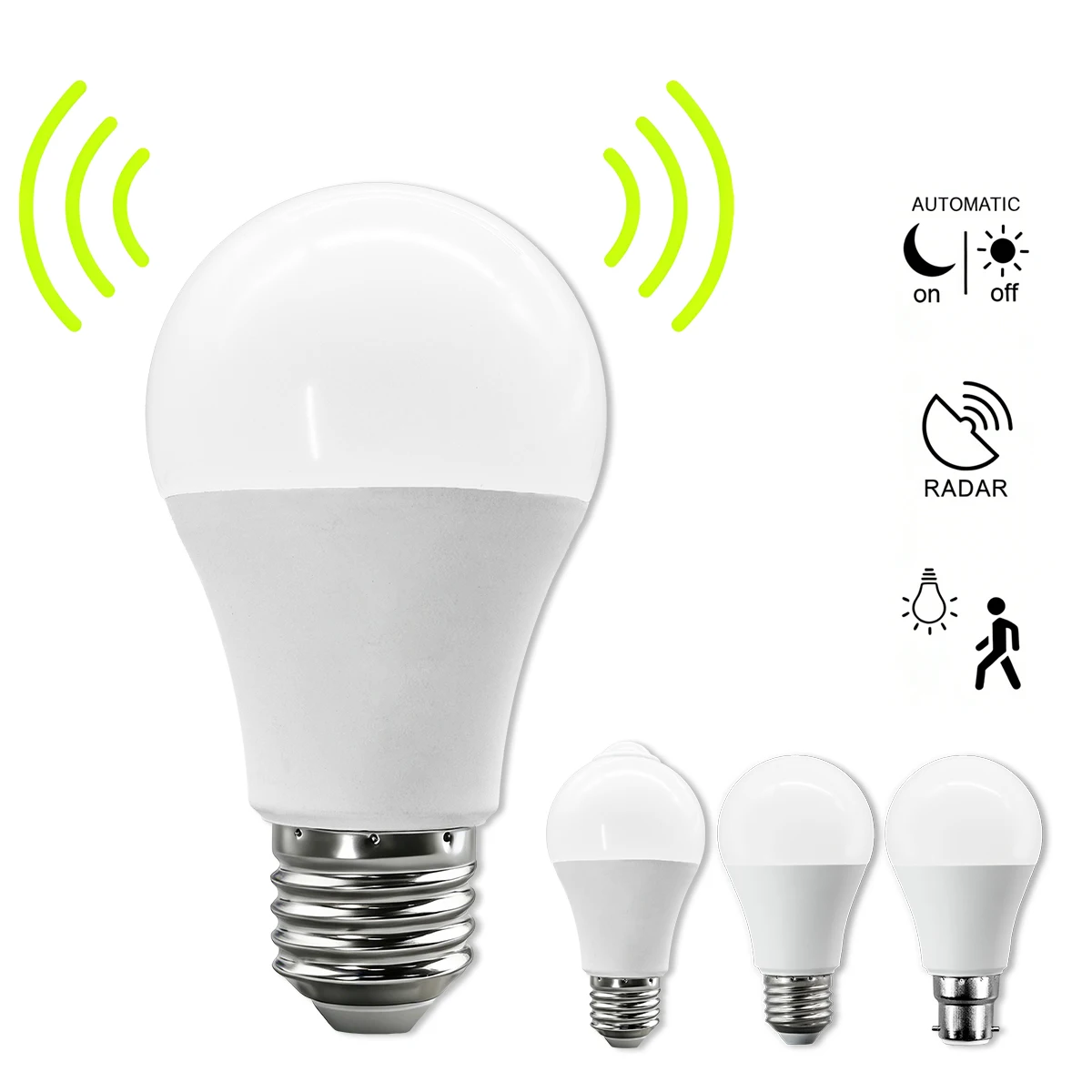 

Набор из 20 светодиодных ламп E27/B22 с датчиком движения PIR, 10 Вт, микроволновый радарный датчик, AC100-240V, автоматическое включение/выключение для наружного освещения парковок