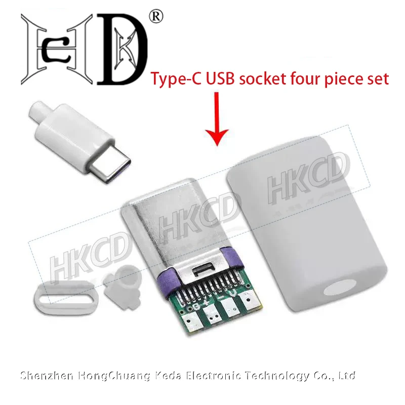 Type-C Male Plug 5A Fast Charging Connector DIY Assembly 4Pcs Set Black USB C Solder Type Connector with PCB Board Housing Kit