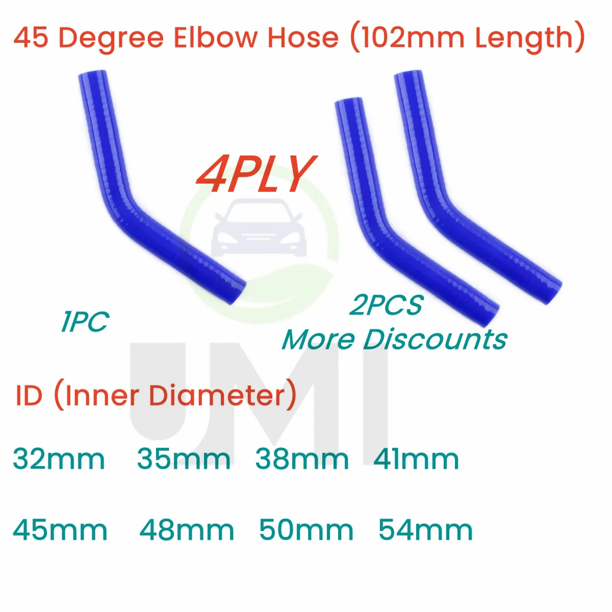 

Blue 45° 45 degree Elbow Hose Silicone Coolant Intercooler Piping Tube ID 32mm 35mm 38mm 41mm 45mm 48mm 50mm 54mm 1PC 2PCS 4PLY