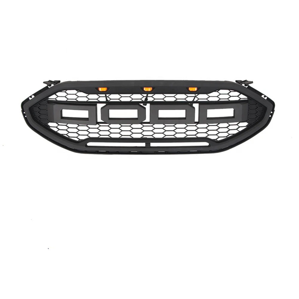 Front Middle Racing Grille For Ford Edge 2019 2020 2021 2022 Honeycomb Amber LED Lights Grills Grid Mesh Style Bumper Mask Cover