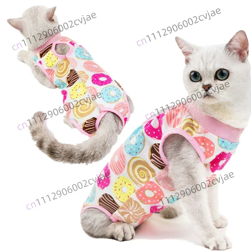 Spring Summer Cat Surgery Recovery Suit Anti-Licking Weaning Four-Leg Home Wear