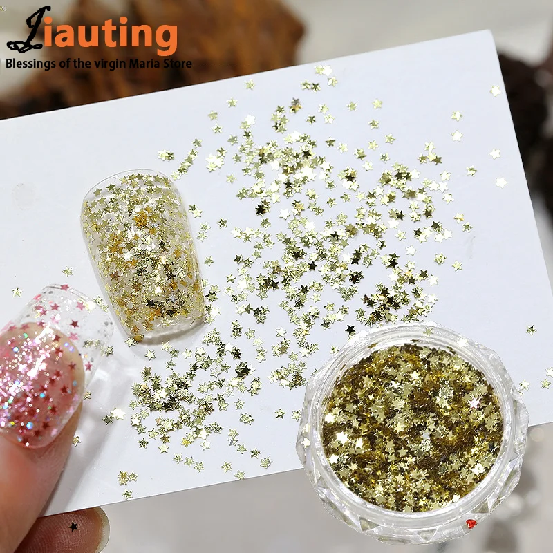1Jar 1mm Mini Sparkling Pentagram Star Nail Glitter Sparkling Nail Decoration Nail Salon Design Cute Accessor DIY Nail Art Tool