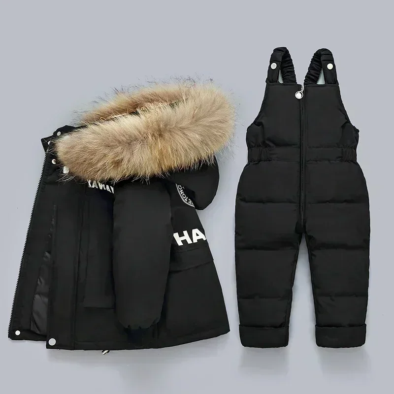 2024 Winter down jacket Jumpsuit Baby Boy parka real Fur Girl Clothes children Clothing Set Toddler Thick warm Overalls Snowsuit