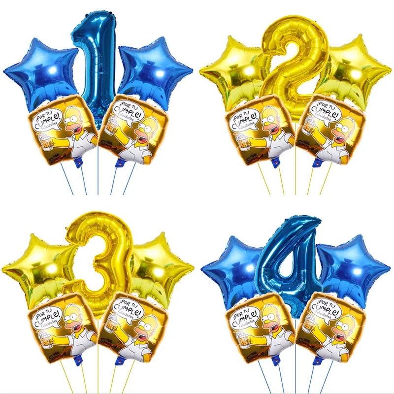 5pcs Cartoon The Simpsons Foil Balloons Homer J. Simpson Helium Balloon Baby Shower Birthday Party Decoration set Kids Toy Globo