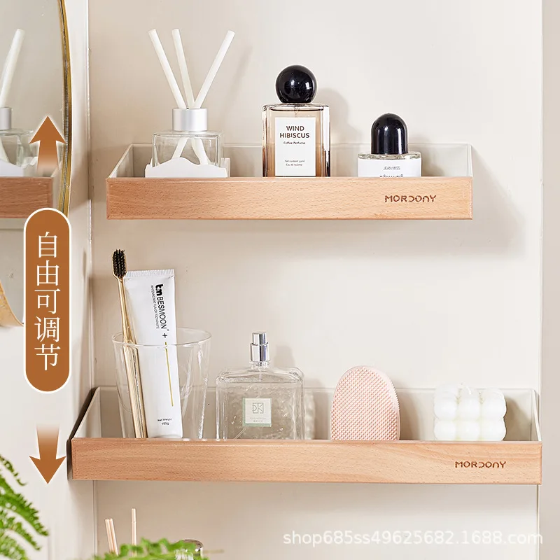 HYS Kitchen Shelf No Punching Storage Rack Log Wind Wall Mounted Multifunctional Storage Rack Bathroom Shelf