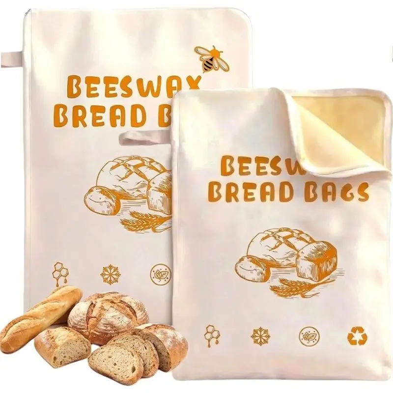 Bolsas Reutilizables Ecológicas para Guardar Pan - Bolsas de Pan con Cera de Abeja, Paquete de 2 Extra Grandes con Cierre de Cre