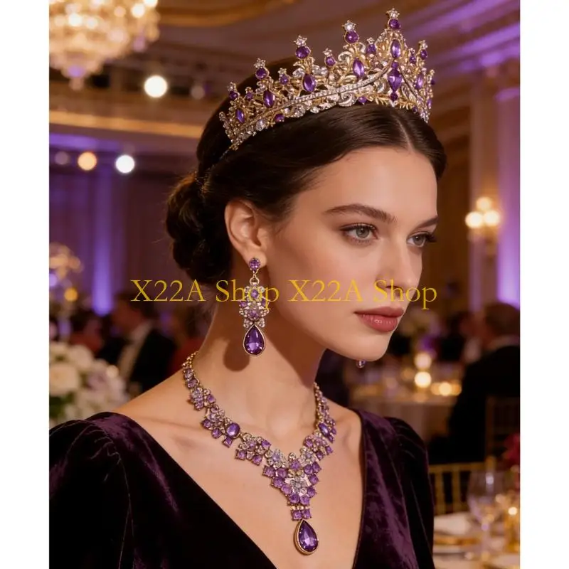 Unique Sparkling Rhinestones Bridal Accessories Crown Headpiece Necklace Pendant Earrings Set Suitable for Various Occasions
