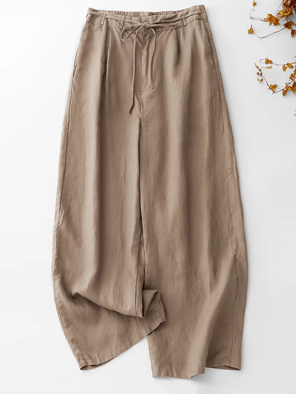 2025년 신상 코튼 린넨 스트레이트 레그 팬츠 대형 사이즈 여성용 예술적 레트로 루즈 캐주얼 와이드 레그 팬츠 플러스 사이즈 여성용