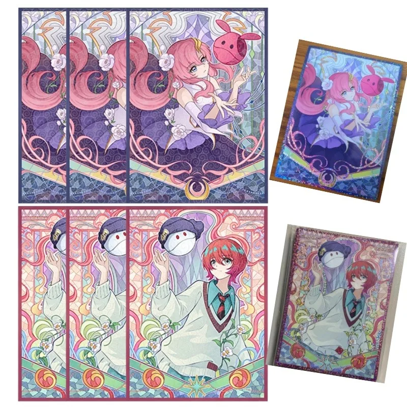 60 piezas/set, adecuado para Gundam SEED, estuche protector de tarjetas de juego Lacus Clyne/Amate Yuzuriha, pintado en vidrio con efecto de lámina rosa.