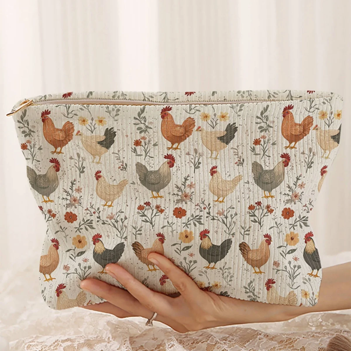 

Косметичка из вельвета с узором в виде курочек, легкий органайзер на молнии, многофункциональная сумка с подкладкой для хранения косметики