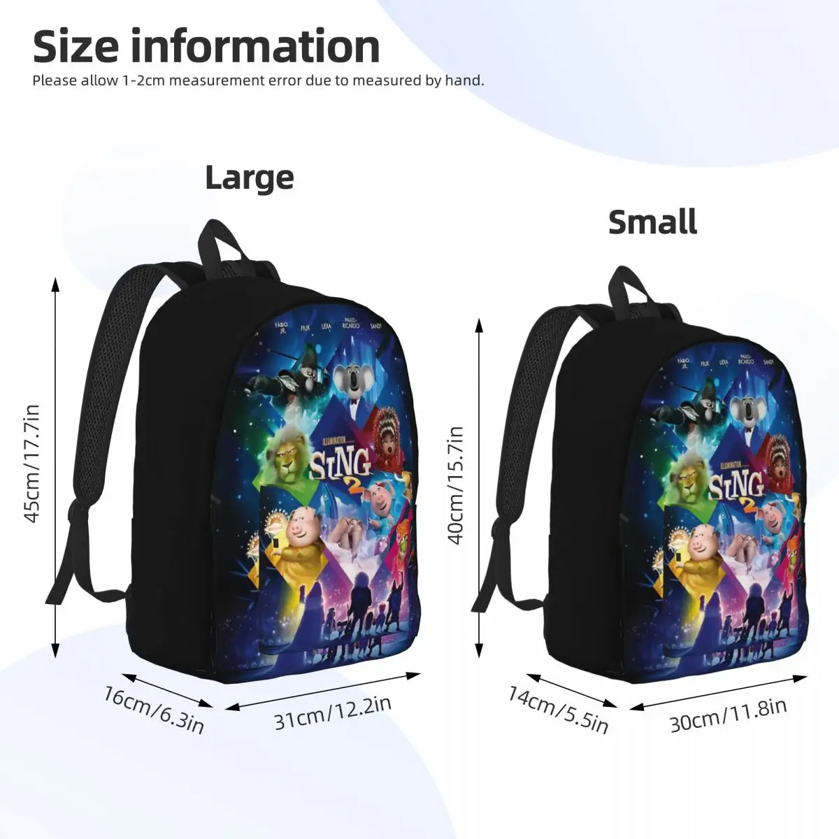 Movie Sing 2 for Men Women Student School Bookbag Animation Cute Rocstar Song Daypack Middle High College Hiking