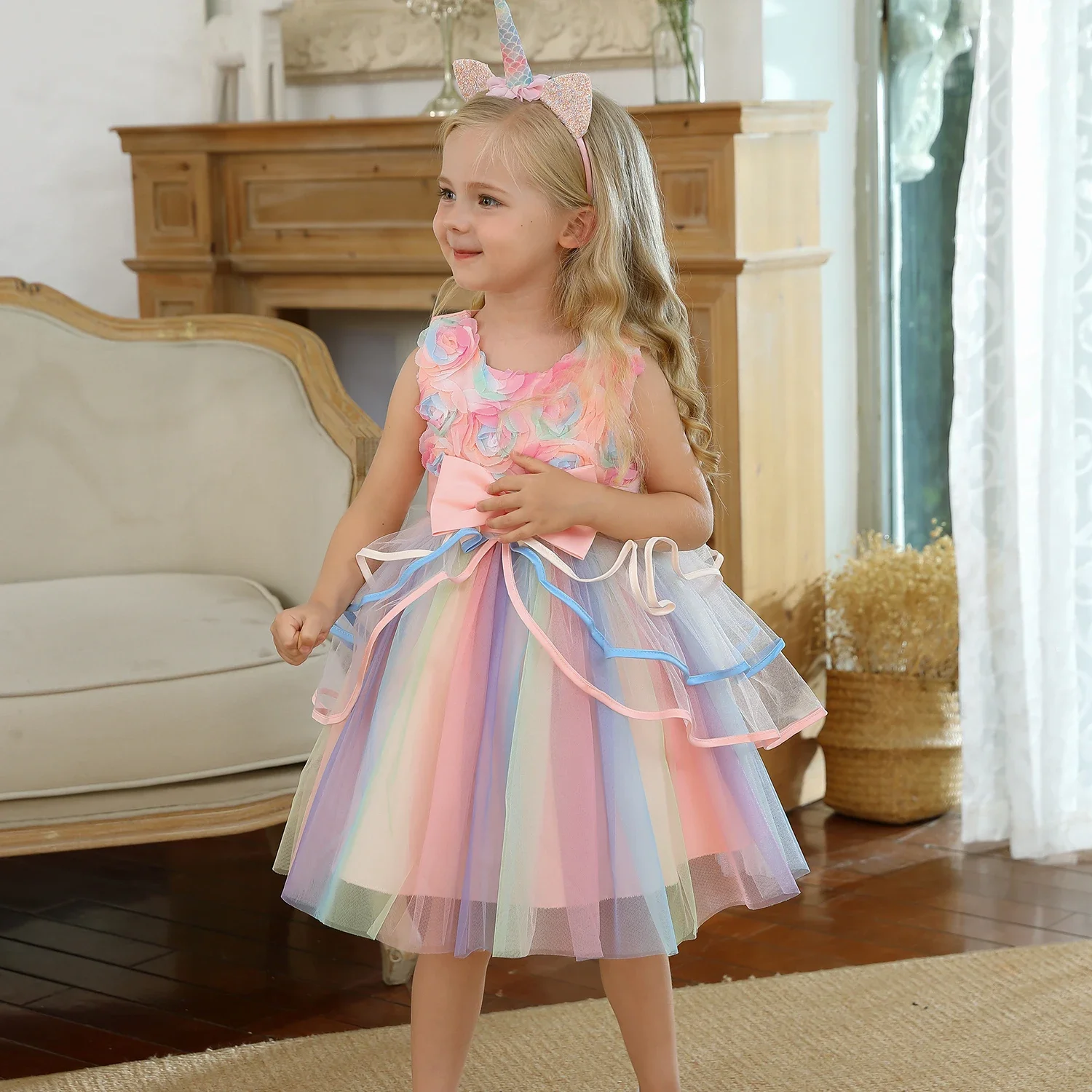 

Fancy Baby Girls Unicorn Tutu Dress Rainbow Princess Girls Birthday Party Dress Children Halloween Unicorn Costume Kids Clothes