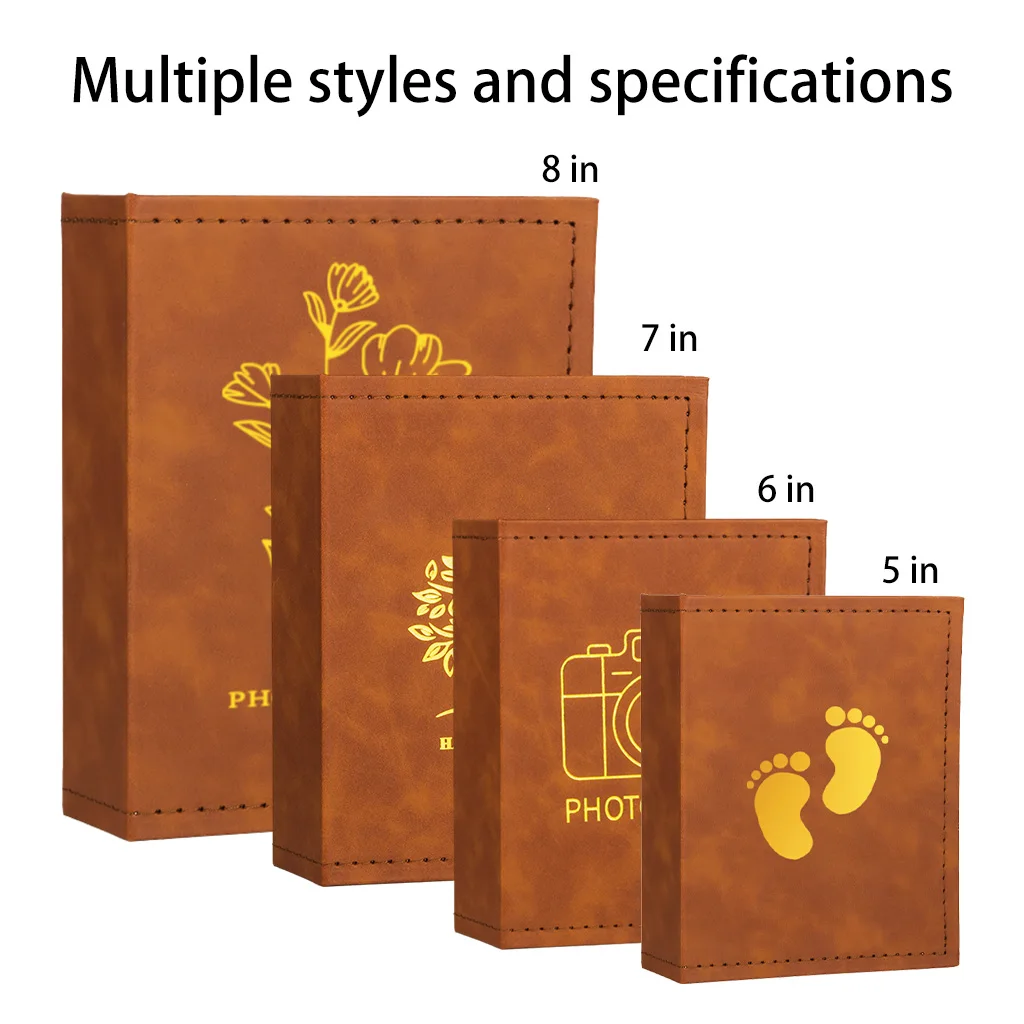Image of 5/6/7 Zoll Fotoalbum mit 100 Taschen, Premium-Ledereinband, Braunes Album für Paare, Reisen, Jahrestage & Hochzeiten
