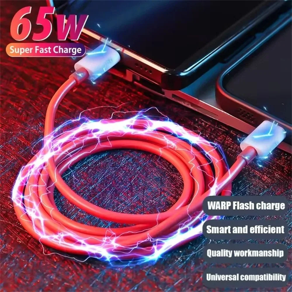 

65W Super Fast Charging Cable For OnePlus 9RT 9R 8 7 Pro 7t Oppo USB C To Type C Cable Warp Charge 6t 5t 5 3t Data Wire Cord