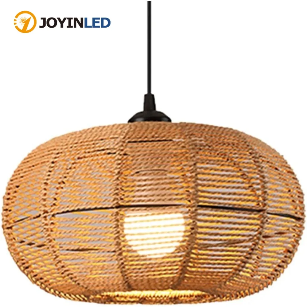 

JOYINLED Rattan Pendant Light Fixture Vintage Farmhouse E26 Hand Woven Hemp Rope Hanging Lamp Retro Wicker Basket Pendant Lamp