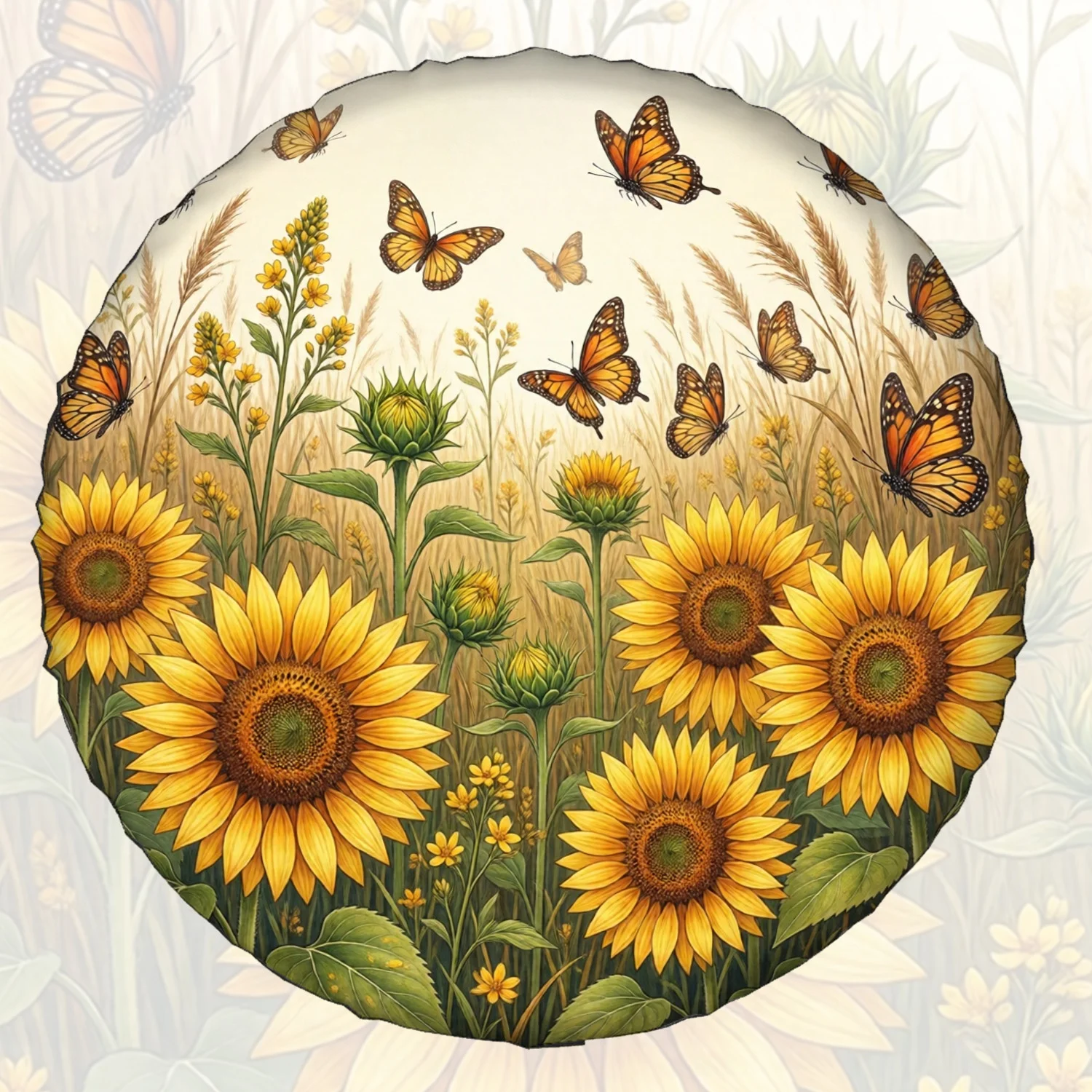 1pc Spare Tire Cover Sunflower Butterfly Meadow Illustration Weatherproof Dustproof Wheel Protectors Universal Wheel Covers Fit
