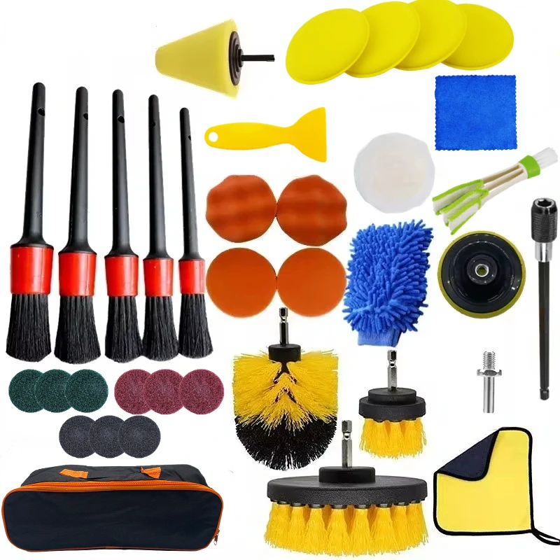 New Car Cleaning Kit Scrubber Drill Detailing Brush Set Air Conditioner Vents Towel Polisher Car Auto Detailing Tools