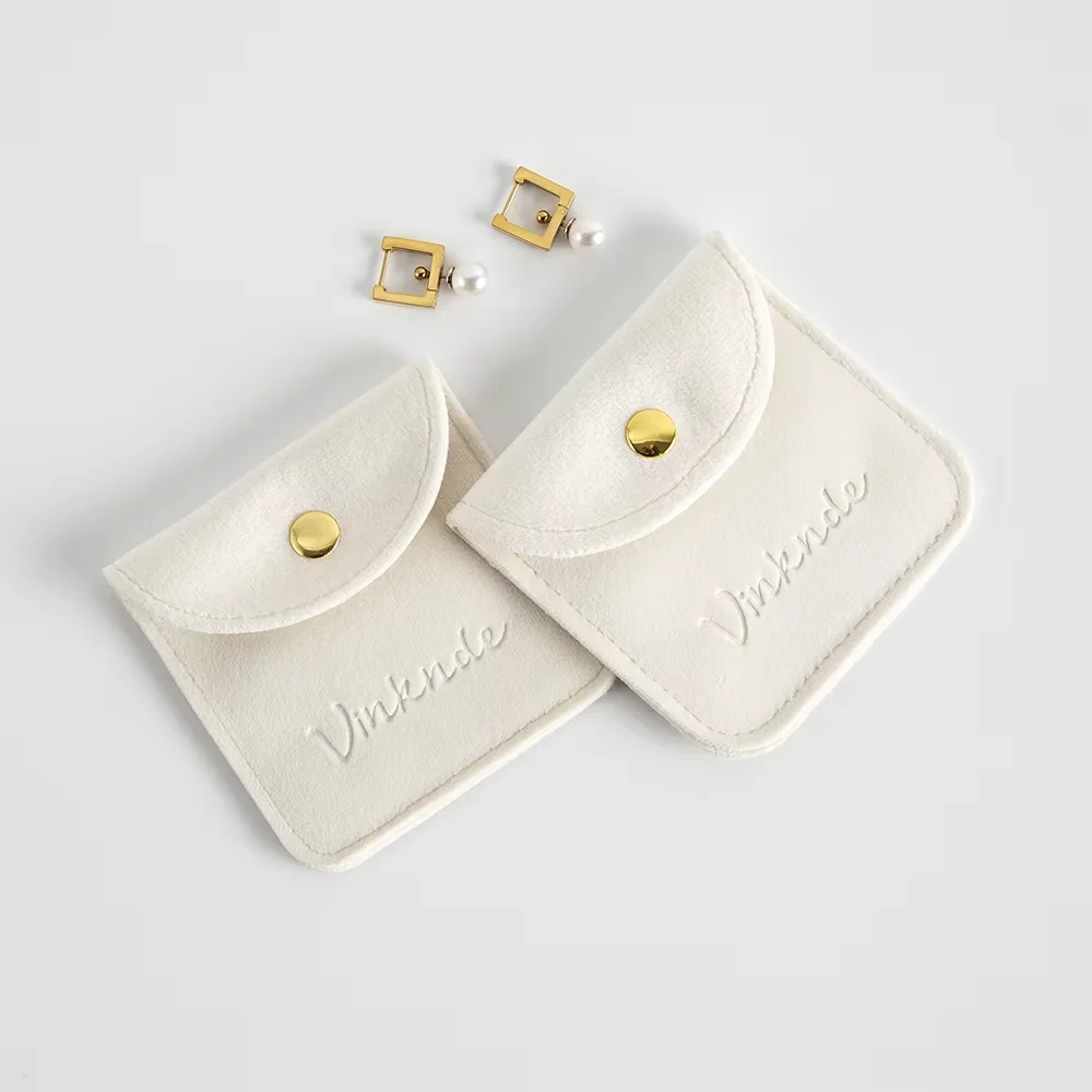 50Pcs Personalized Logo Soft Velvet Snap Button Bag  Jewellery Packaging Wedding Ring Earring Necklace Organizer Gift Display