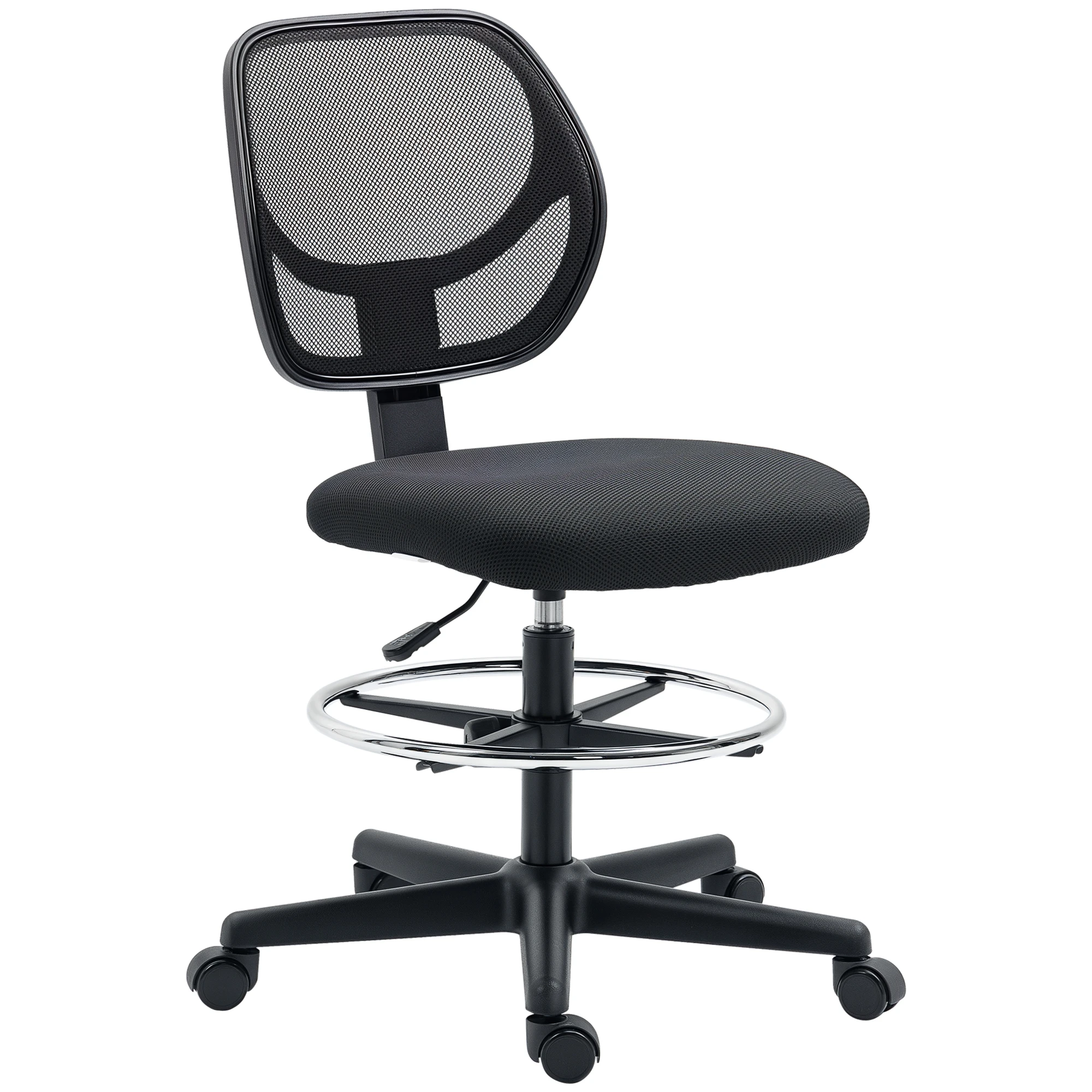 Sedia da scrivania ergonomica con braccioli alti, altezza regolabile 50-70 cm, con poggiapiedi girevole: Nera