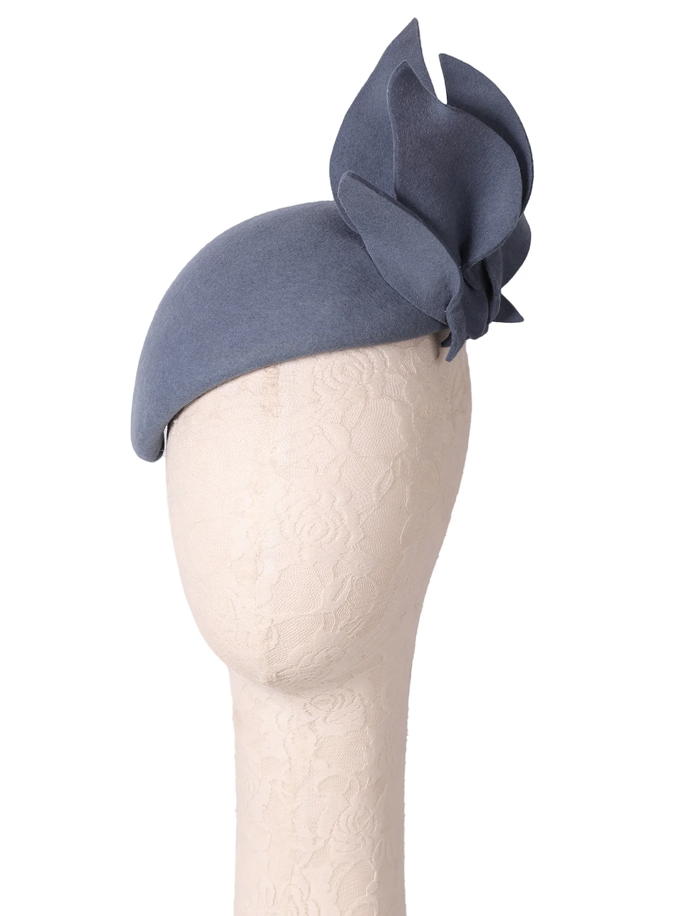 Haze Blue Black Damen-Baskenmütze aus Wollfilz mit großer Blume, formeller Kirchenanlass, Teeparty-Fascinator-Hut für Damen und Herren – Detail 3
