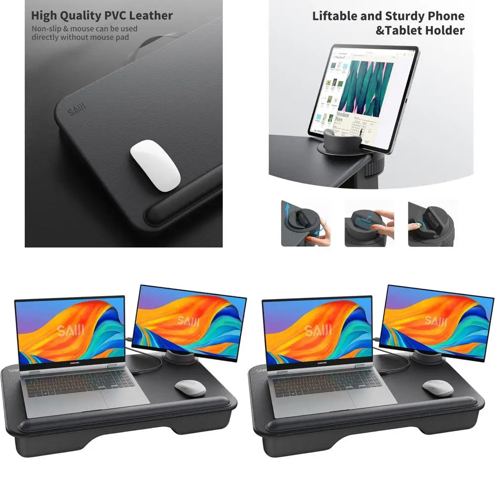 

Laptop Lap Desk - Fits Up to 17" Laptops, Lightweight Lap Tray Table Stand with Soft Leather Wrist Pad, External Monitor Holder,