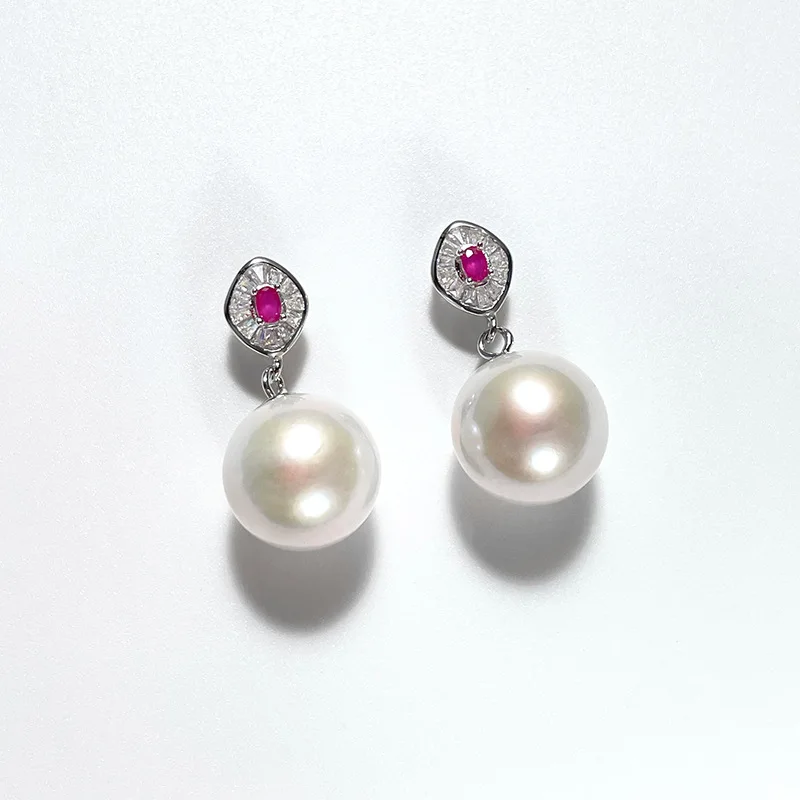 

Round Nucleated Strong Light Freshwater Women S925 Sterling Silver Australian White Large Pearl Drop Earrings