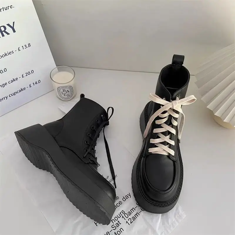 Black Platform Boots Female Women Shoes Korean Fashion Autumn Winter 2023 Vintage Gothic Punk Leather Harajuku Footwear