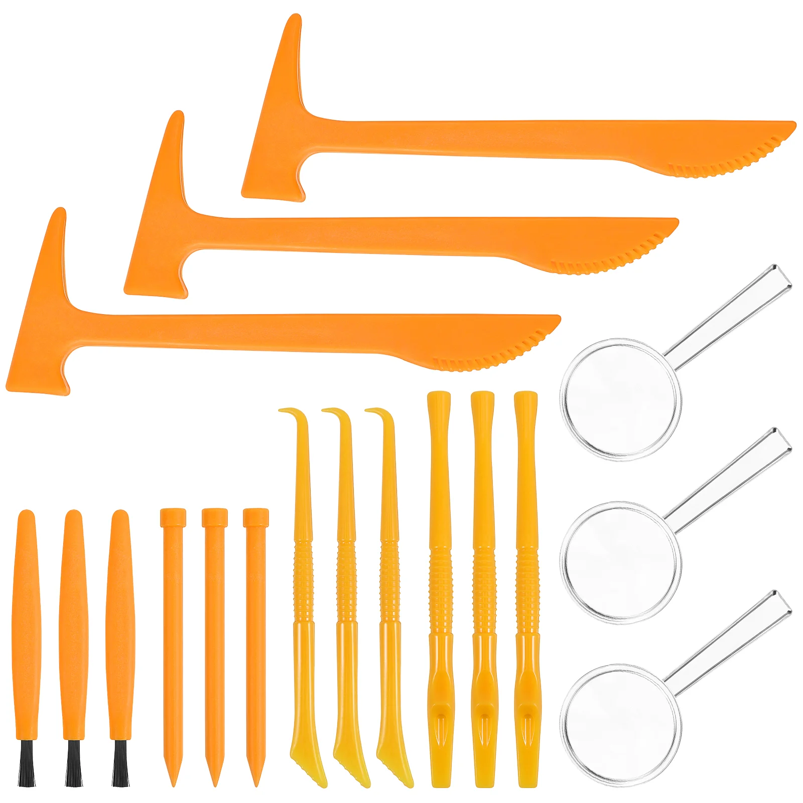 3 conjuntos de kit de ferramentas de escavação para crianças, brinquedos de escavação, martelo de plástico, escova, pedras preciosas, kit de escavação, conjunto de ferramentas arqueológicas