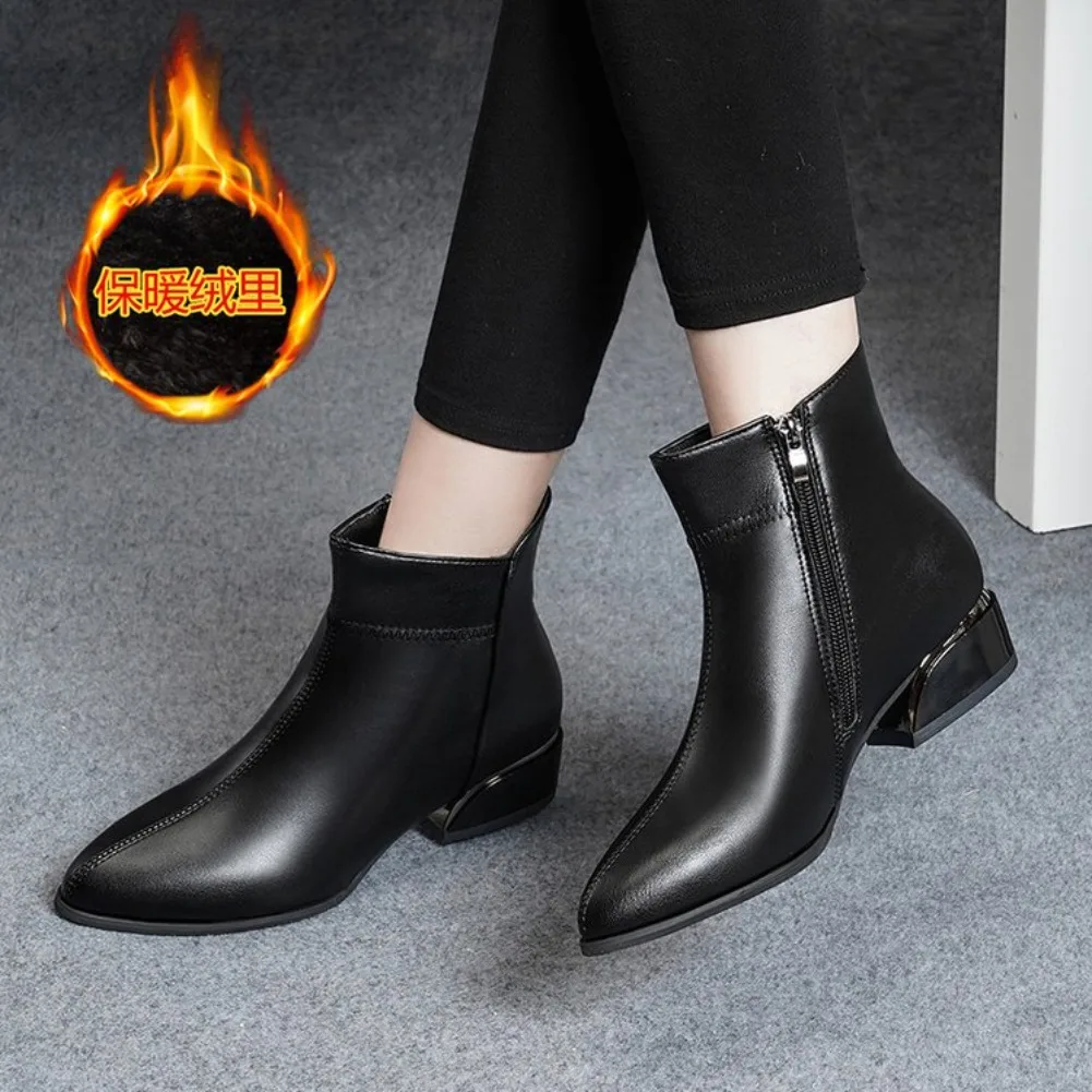 2026 Neue Damenstiefel Mode Lässige Lederstiefel Spitze Formelle Büroschuhe für Frauen Reißverschluss-Knöchelstiefel – Detail 11