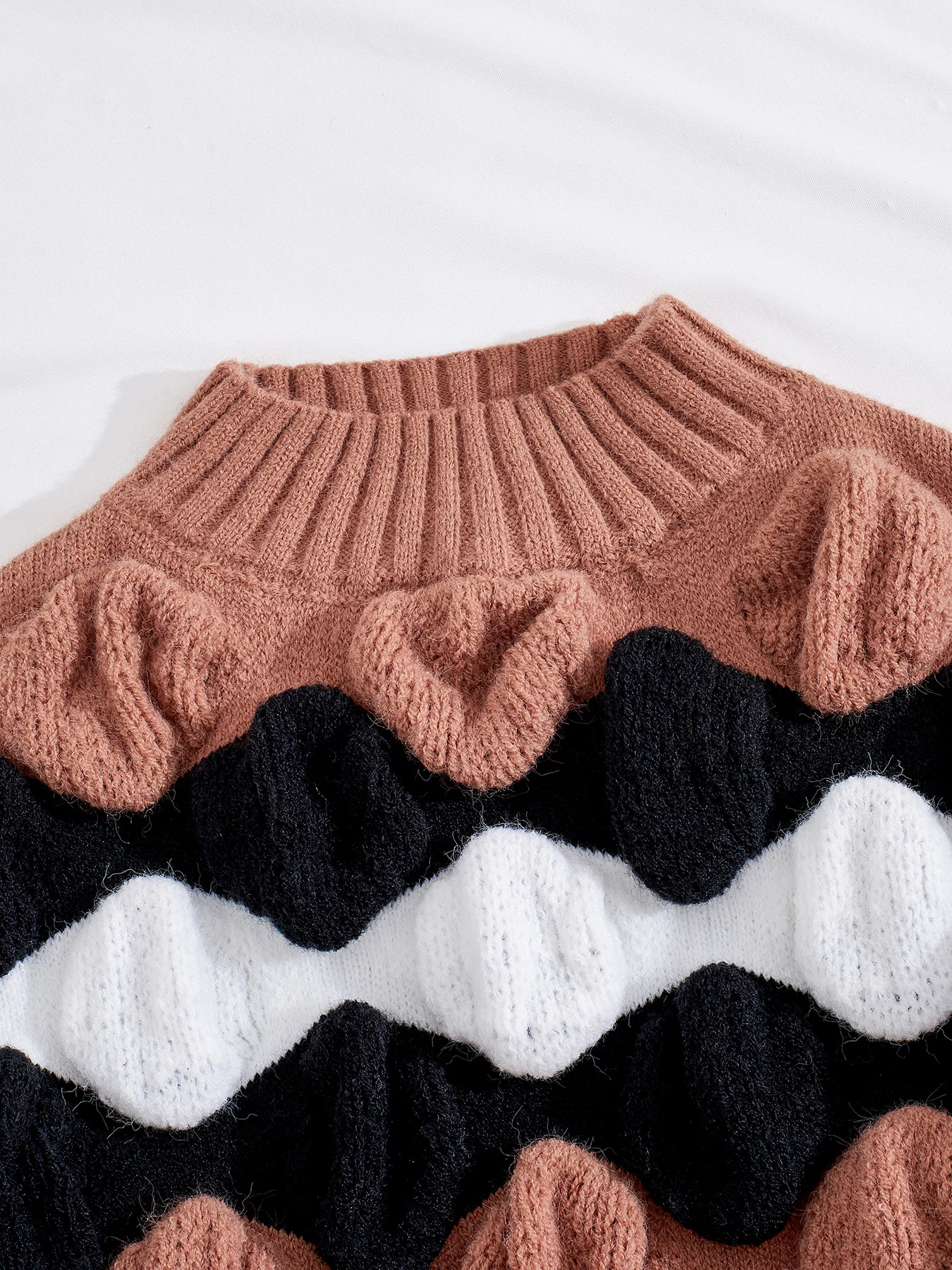 Fashion Bubble Pattern Contrast Color Pullover Long Sleeve Sweater-Women's Tops Hot Wool Soft Knitting