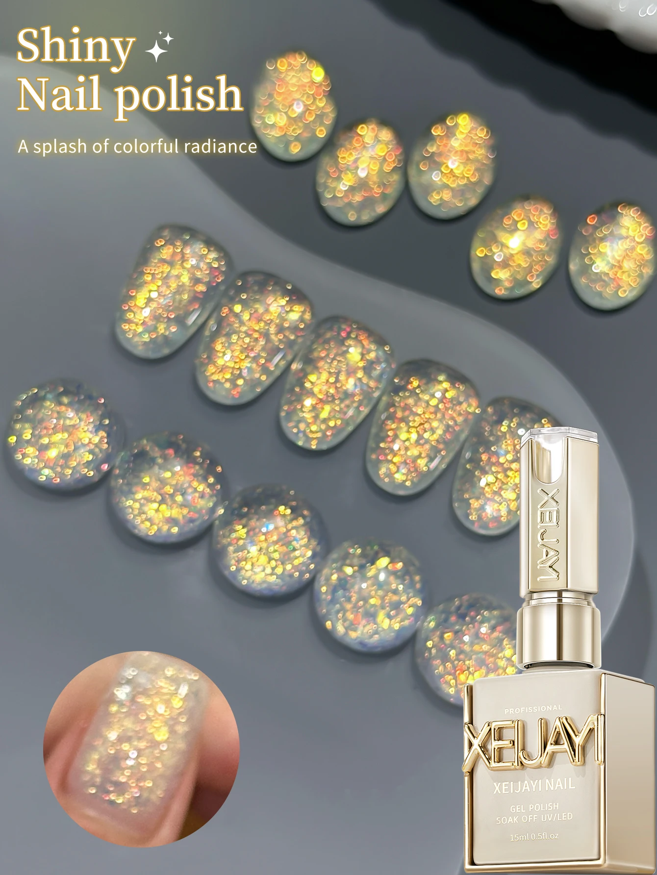XEIJAYI 1Pc 15ML Glitter Color Gel Nail Polish Semi Permanent Nail Art Soaking UV LED Nail Salon DIY Nail Salon Gel
