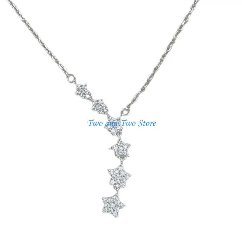 

HX6F Silver Necklace with Silver Color Star Girlfriend Birthday Present Silver Pendant Necklace Treasured for Girlfriends