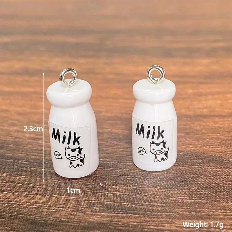 10Pcs Mini Beverage Milk Bottle Resin Charms Lovely Cow Pattern Bottle Pendants Handcraft Findings for DIY Earring Necklace
