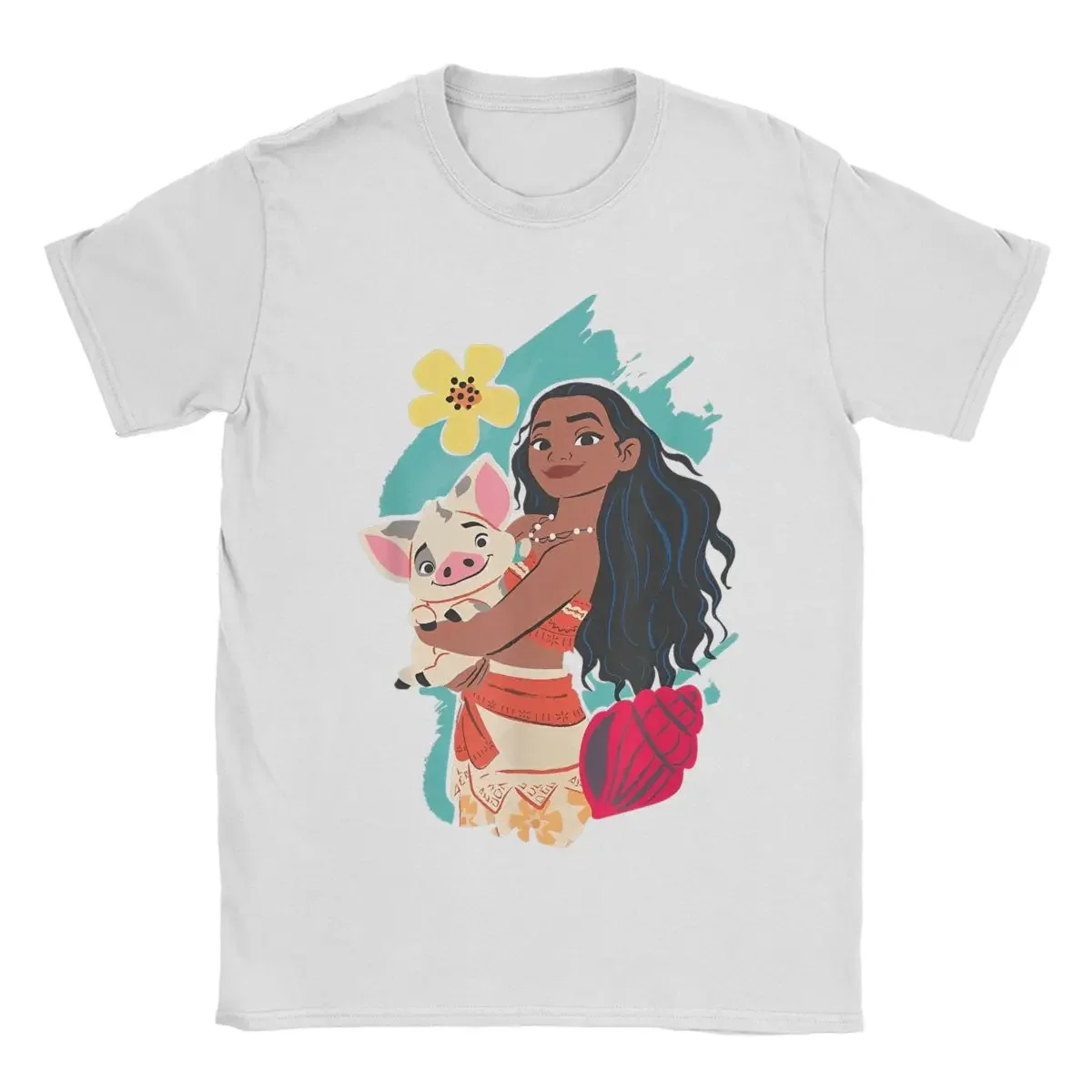 

Miniso Princess Moana And Pua T Shirts Men Women's Pure Cotton Vintage T-Shirt Round Neck Tees Short Sleeve Tops Classic