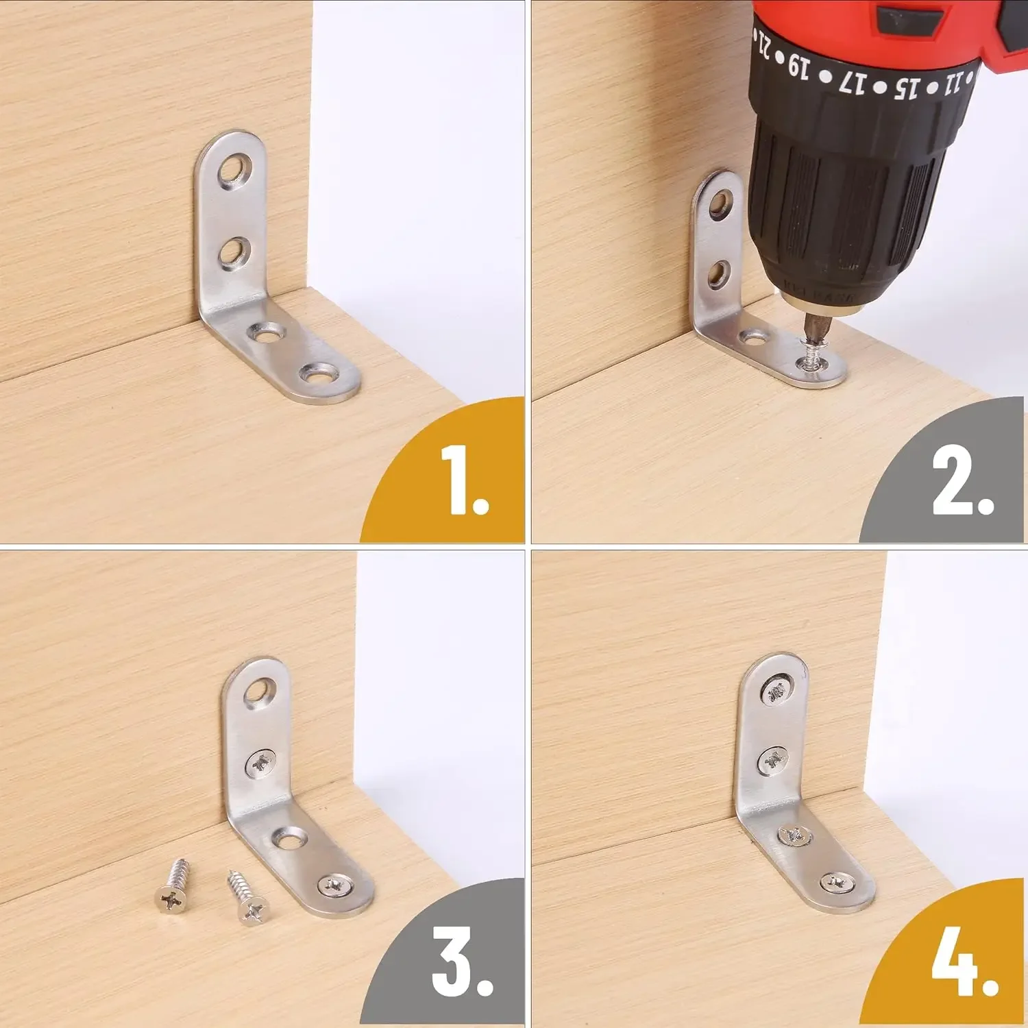 Stainless Steel 90 Degree Angle Corner Brackets with Screws L Joint Bracket Corner Brace Fastener for Furniture Shelves Cabinet