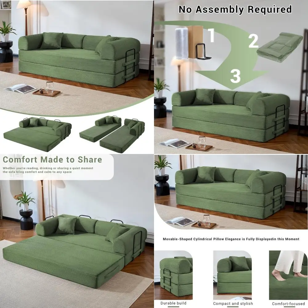 Convertible Sofa Bed - Corduroy Couch in a Box, Comfortable Modular Foldable Sleeper Sofa for Floor Use