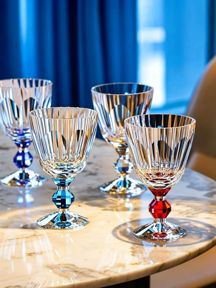Handmade K9 Crystal Red Wine Glass Diamond Cut Wedding Party Drinkware Gift Luxury Champagne Flute Burgundy Goblet Whiskey Cup