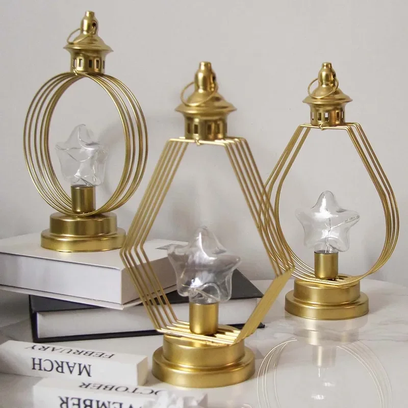for LED Line Wrought Iron Lantern Retro Portable Pony Lamp Wind Lamp Palace Lamp Holiday Decoration Crafts