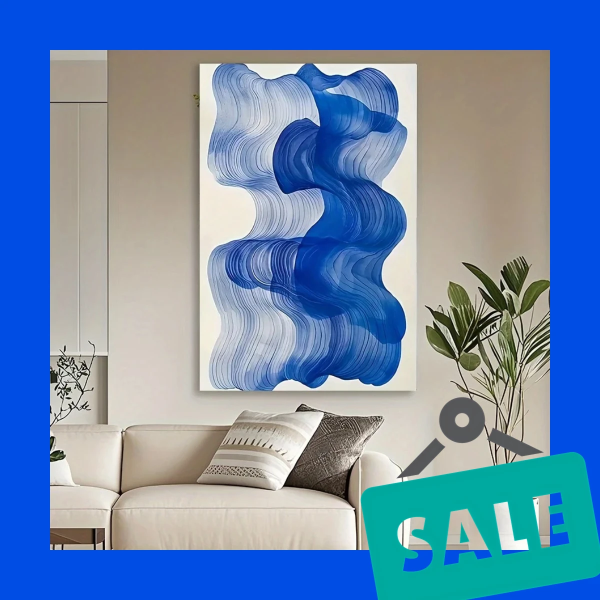Blue Wave Renaissance – Indoor Portrait Frameless Canvas Art for Wall Decor 2026