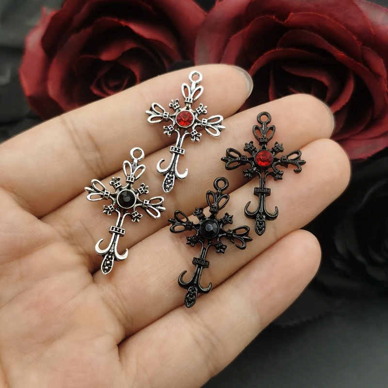 5pcs 33*21mm Black Gothic Cross Pendant Crystal Cross Pendant Designer Charms Fit Jewelry Making DIY Handmade Jewelry Findings