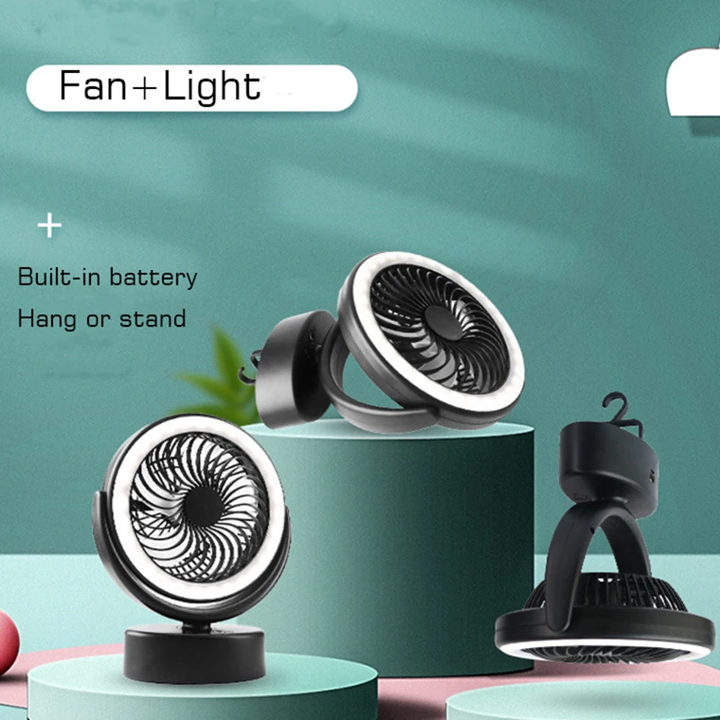 Portable USB Rechargeable Camping Fan With Led Lantern For Tent Hanging Hook Camping Lantern With Ceiling Fan For Camping Hiking